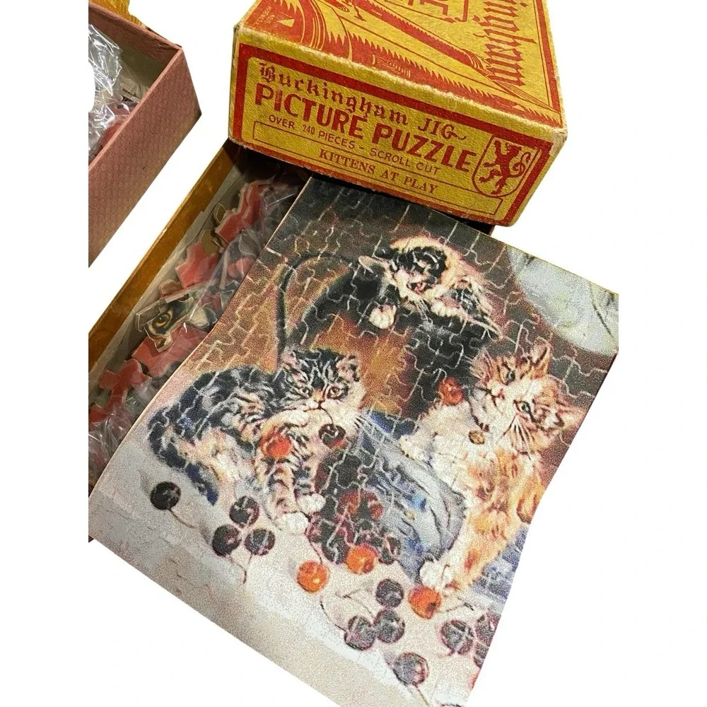 Vintage Buckingham Jig Picture Puzzle Lot of 3 Scroll Cut Wooden Jigsaw Puzzles